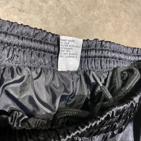 Vintage 90s Joggers Black Satin Windbreaker Track Drawstring Pant Athleisure L - Picture 6 of 9